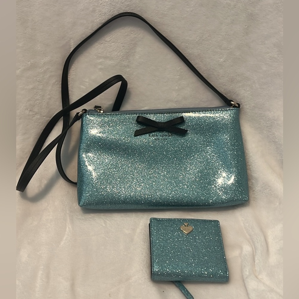 Glittery Blue Crossbody Bag and Wallet Set